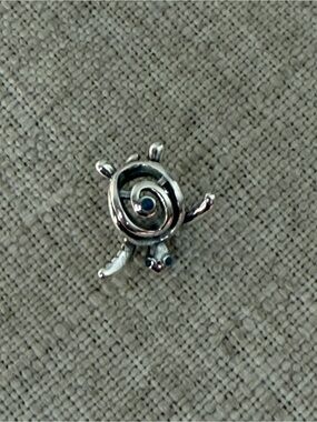 Silver Turtle Charm Pendant with Blue Accent
